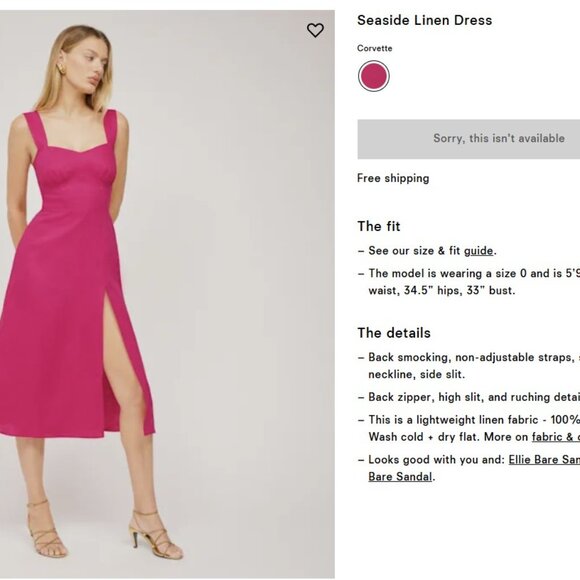 Reformation Seaside Linen Dress Corvette - Size 10 - Picture 3 of 4